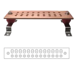 BARRA DE CONEXION COBRE 1/4"X4"X24" C/PERF. Ø9/16" + KIT DE MONTAJE